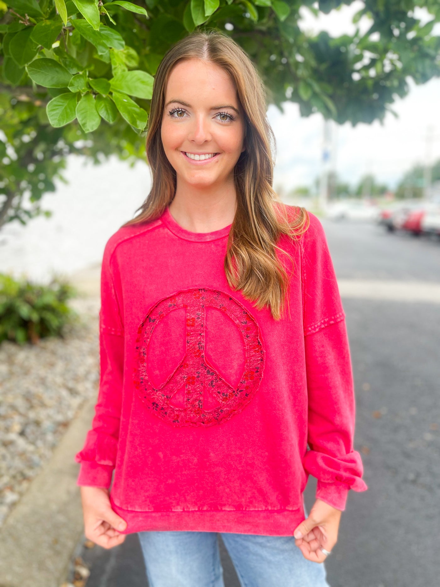 Strawberry Easel Peace Sign Pullover