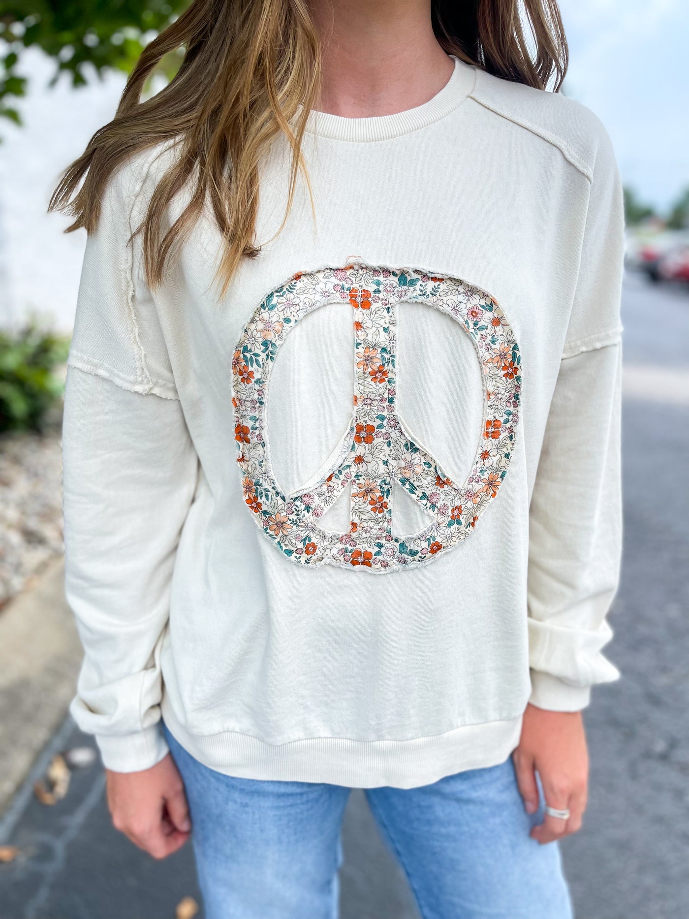 Ecru Easel Peace Sign Pullover