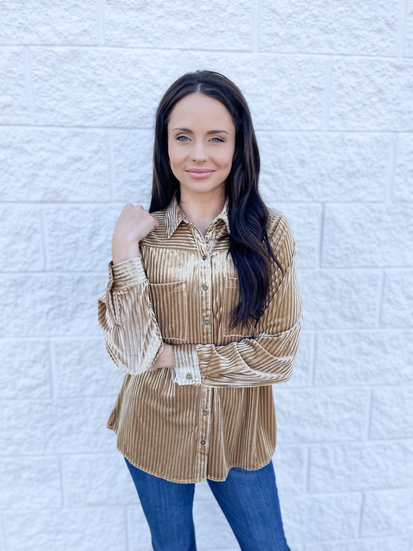 Taupe Textured Velvet Top