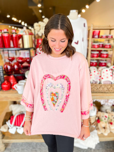 Blush 3/4 sleeve Heart Patch Front Top