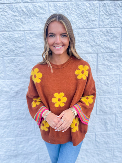 Easel Wooden 3/4 Sleeve Flower Sweater