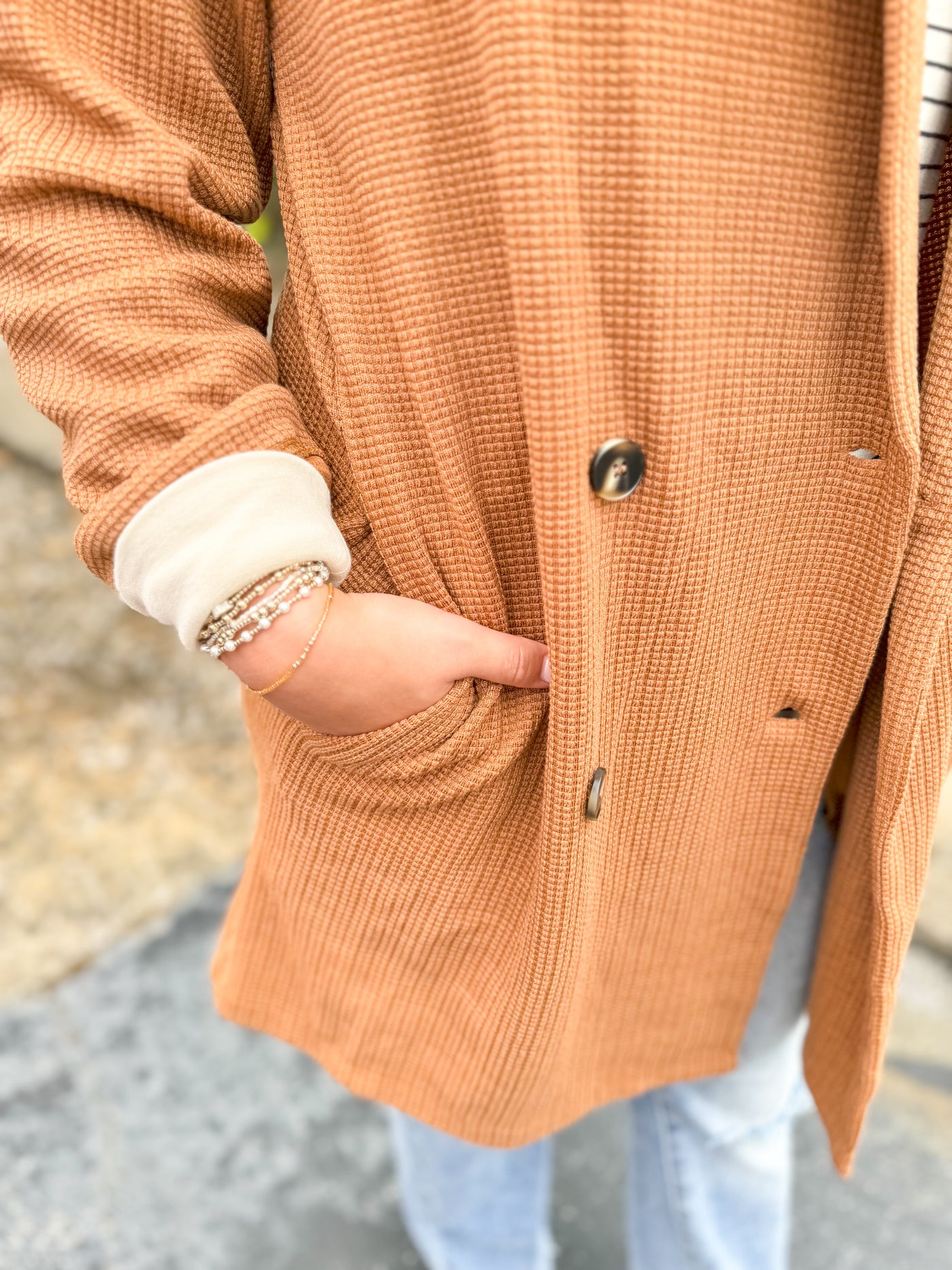 Camel Waffle Knit Cardigan