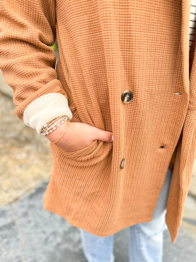 Camel Waffle Knit Cardigan