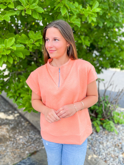 See and Be Seen Peach Texture Half Zip Top