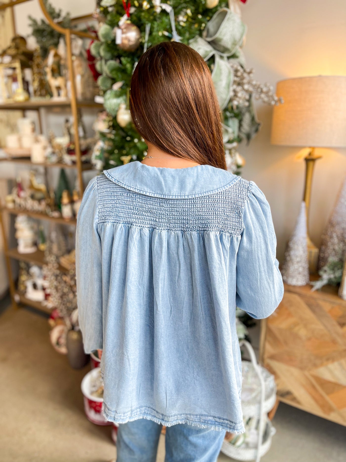 Lily Denim Peter Pan Collar Top