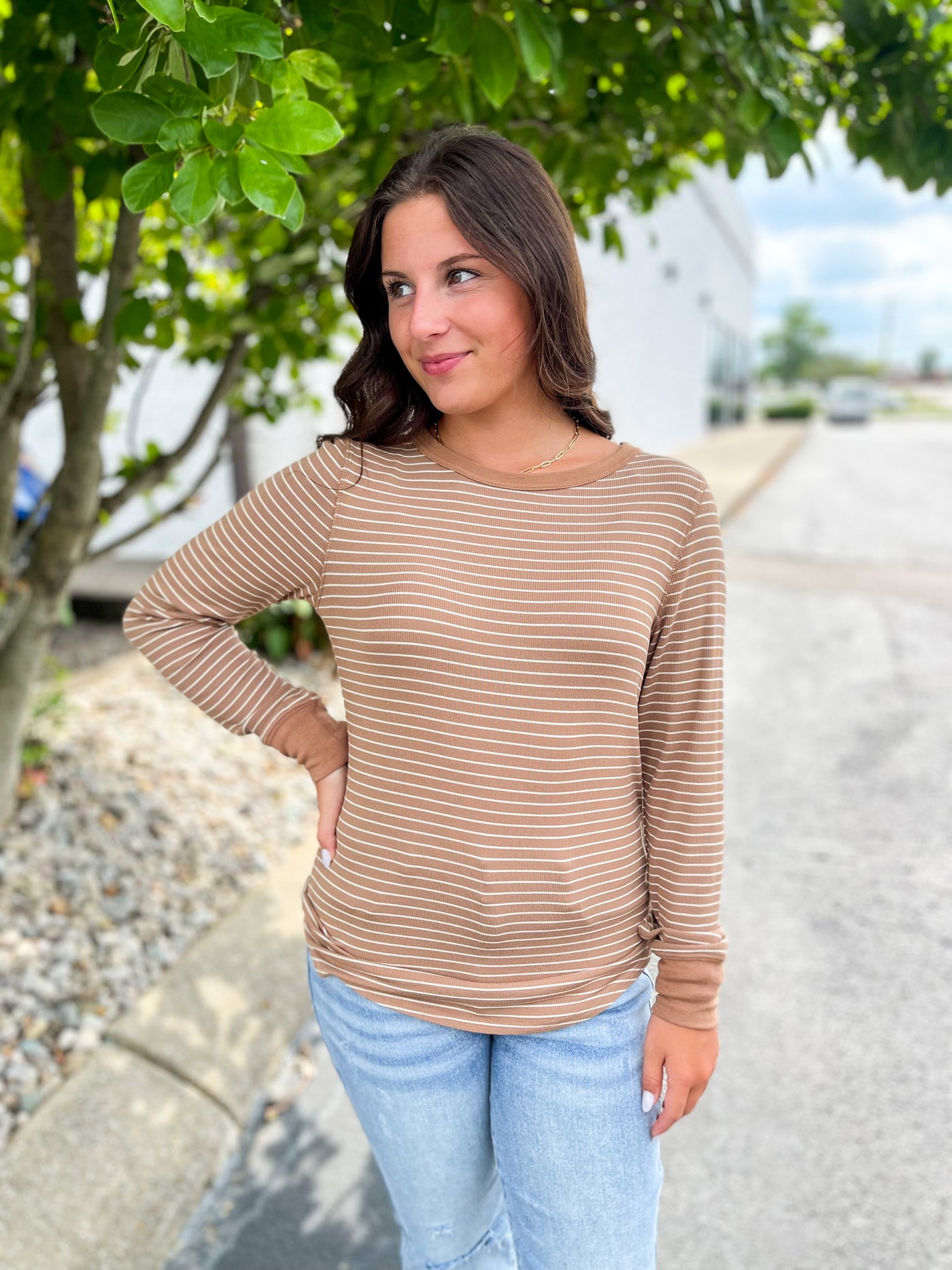 Toasted Coconut Stripe Stacy Top