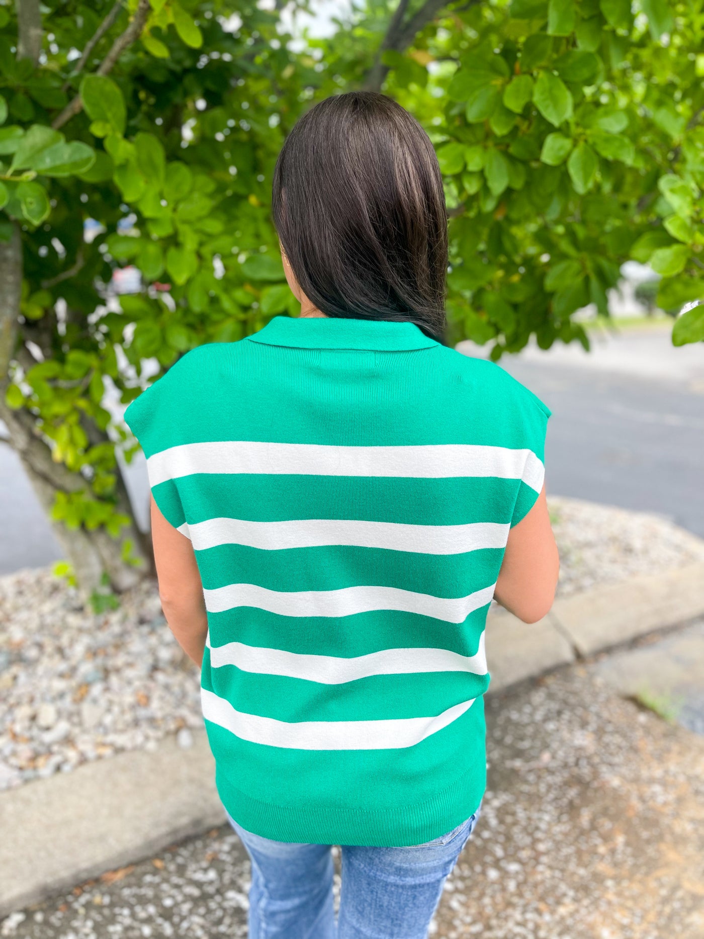 Bianca Green Striped Sweater Vest