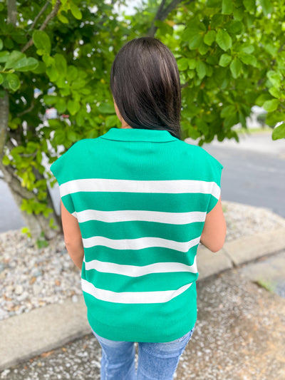 Bianca Green Striped Sweater Vest