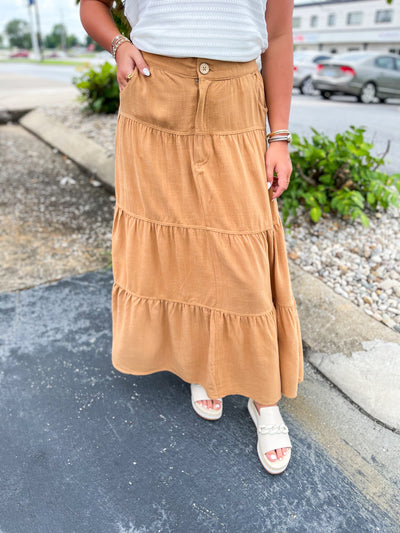 Camel Linen Zoe Skirt