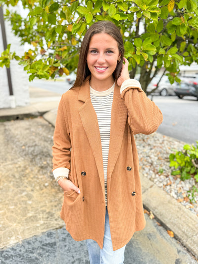 Camel Waffle Knit Cardigan