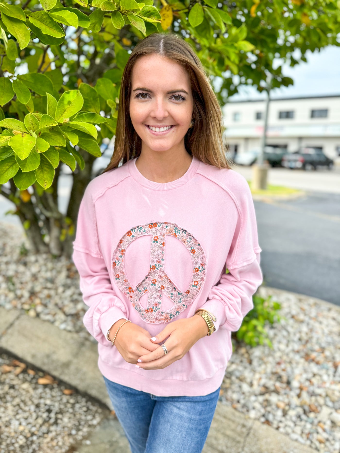 Pink Peace Sign Pullover