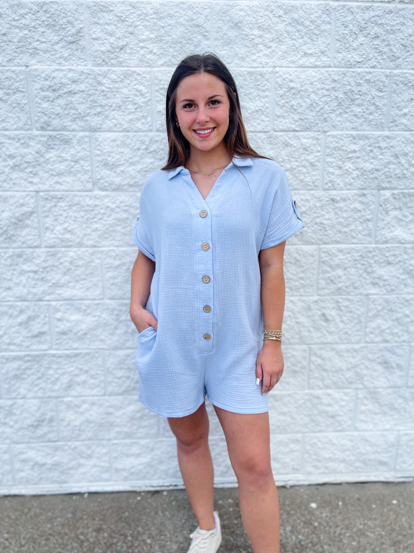 Sky Blue Gauze Ember Romper