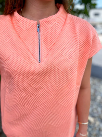 See and Be Seen Peach Texture Half Zip Top