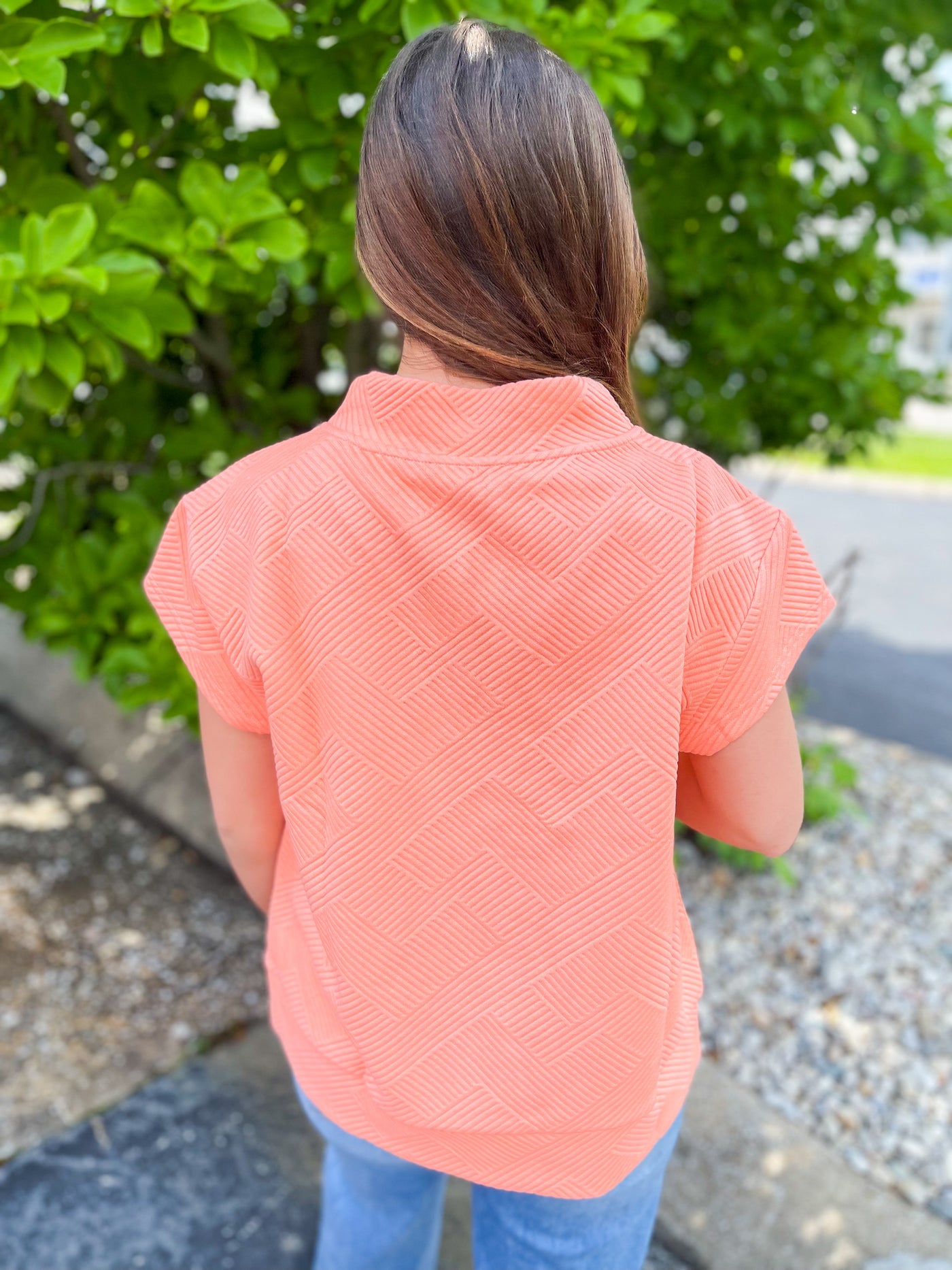 See and Be Seen Peach Texture Half Zip Top