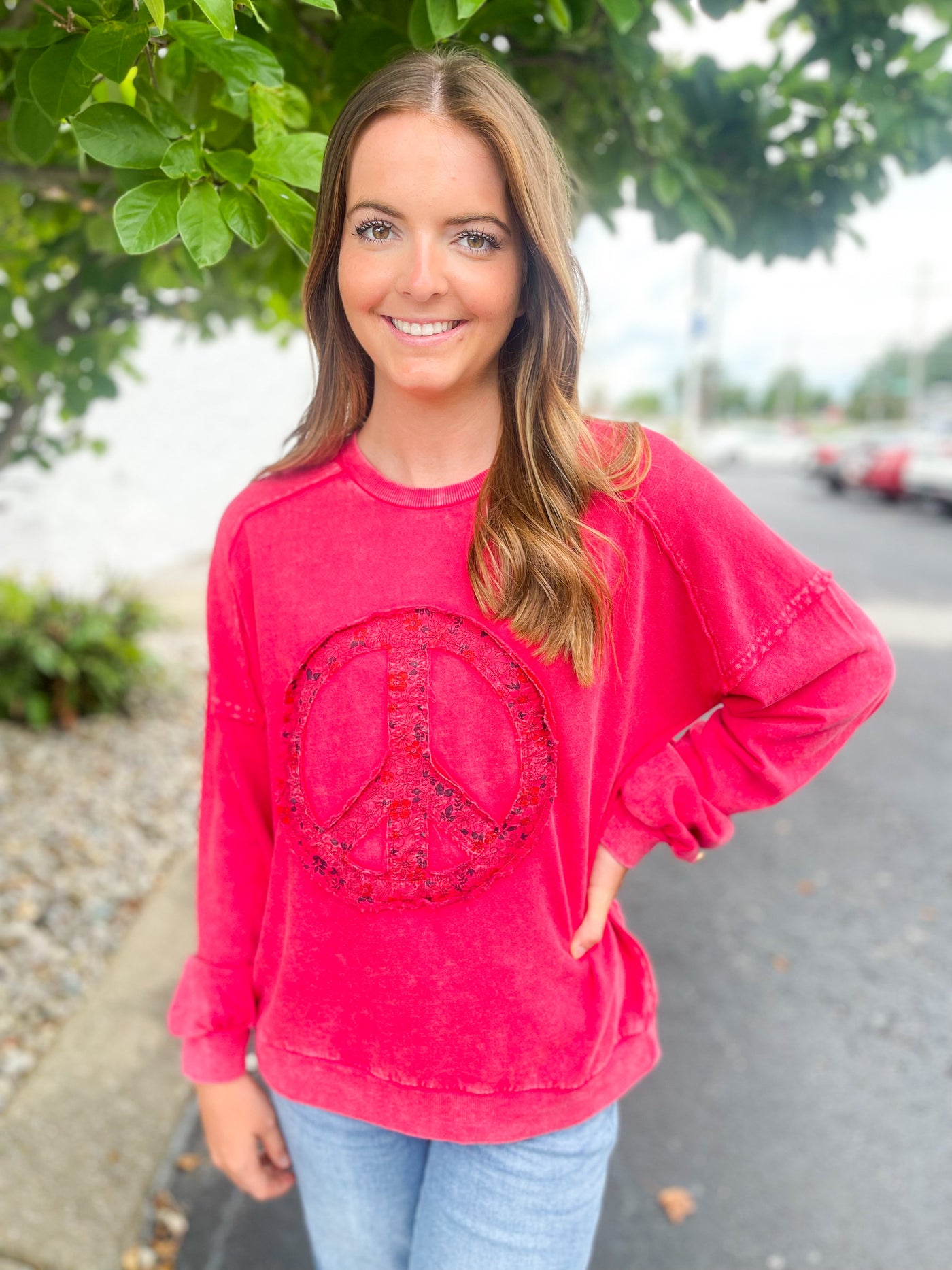 Strawberry Easel Peace Sign Pullover