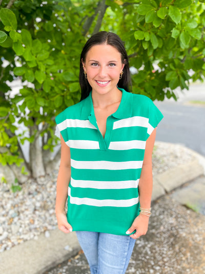 Bianca Green Striped Sweater Vest