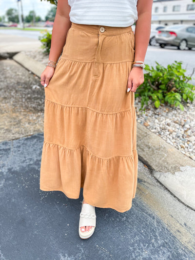 Camel Linen Zoe Skirt