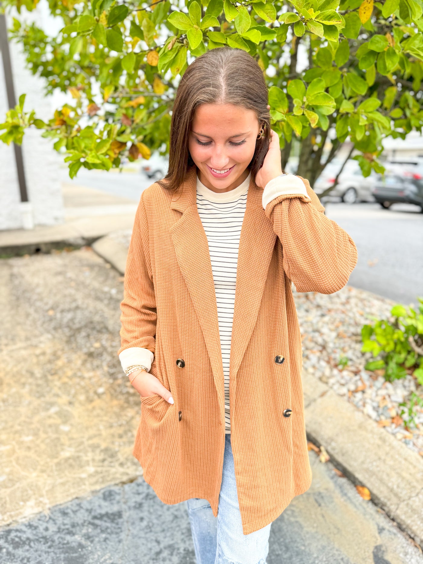 Camel Waffle Knit Cardigan