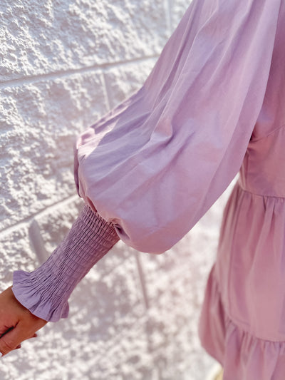 Lilac Poplin Smocked Sleeve Dress