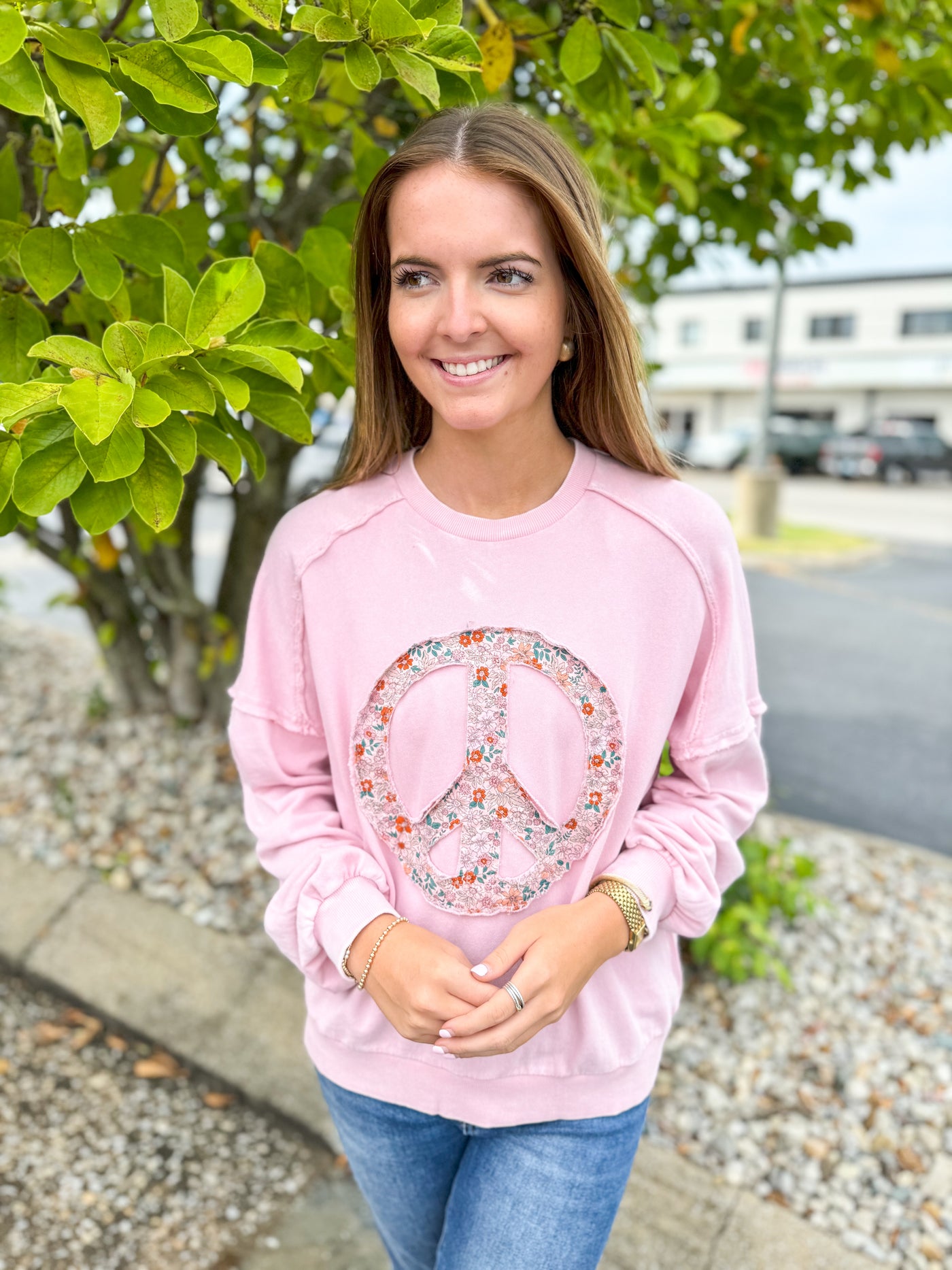 Pink Peace Sign Pullover