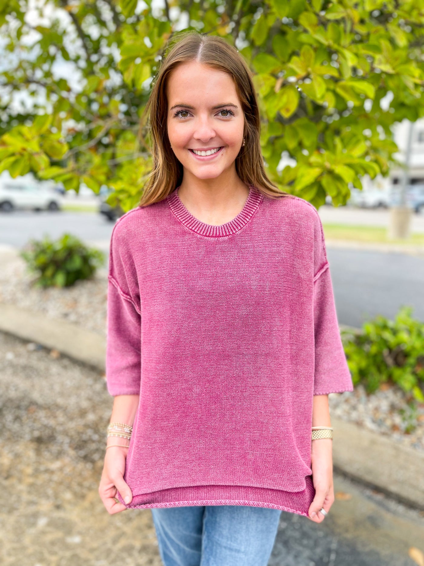 Boysenberry Half Sleeve Avery Sweater