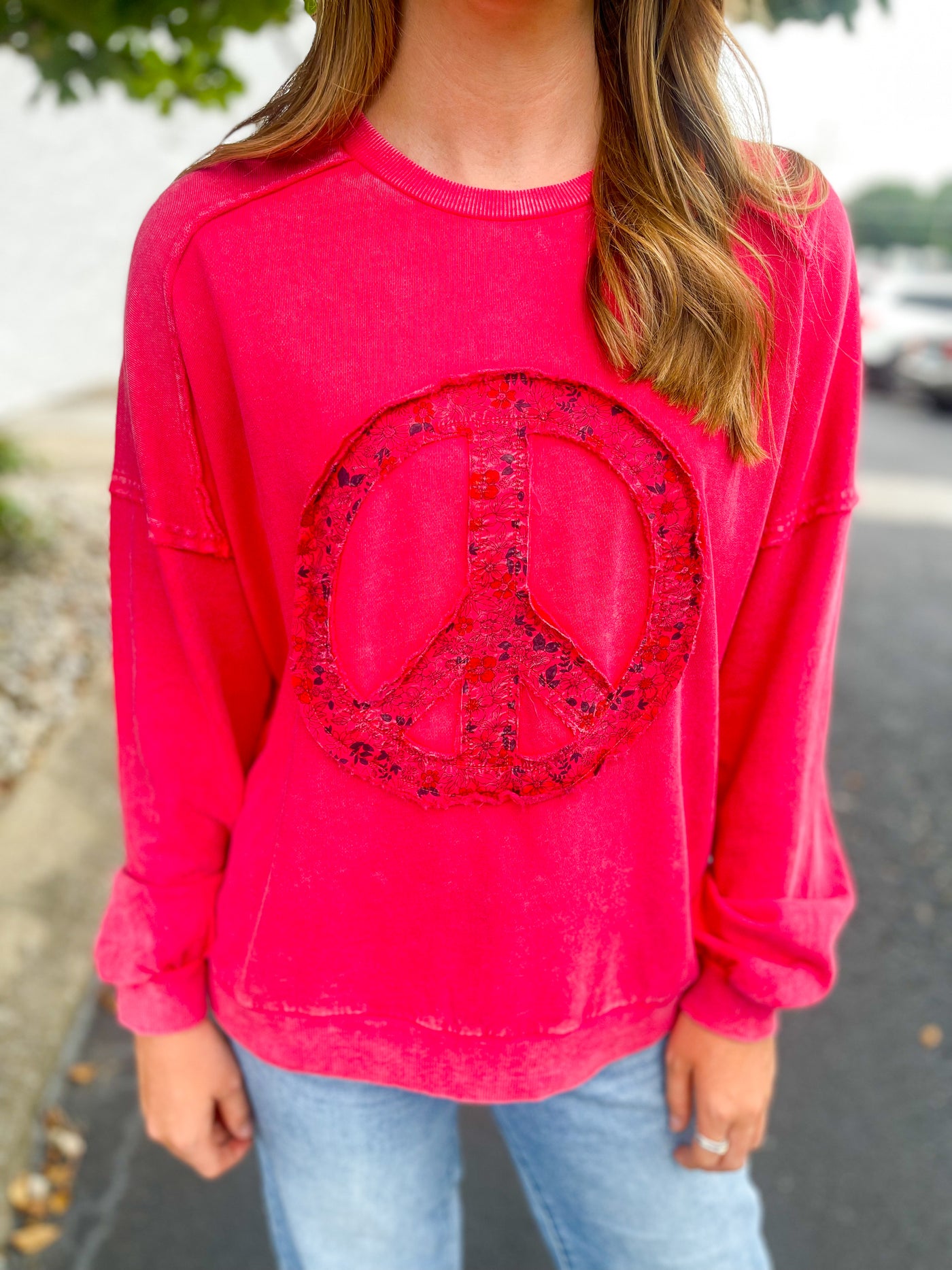 Strawberry Easel Peace Sign Pullover