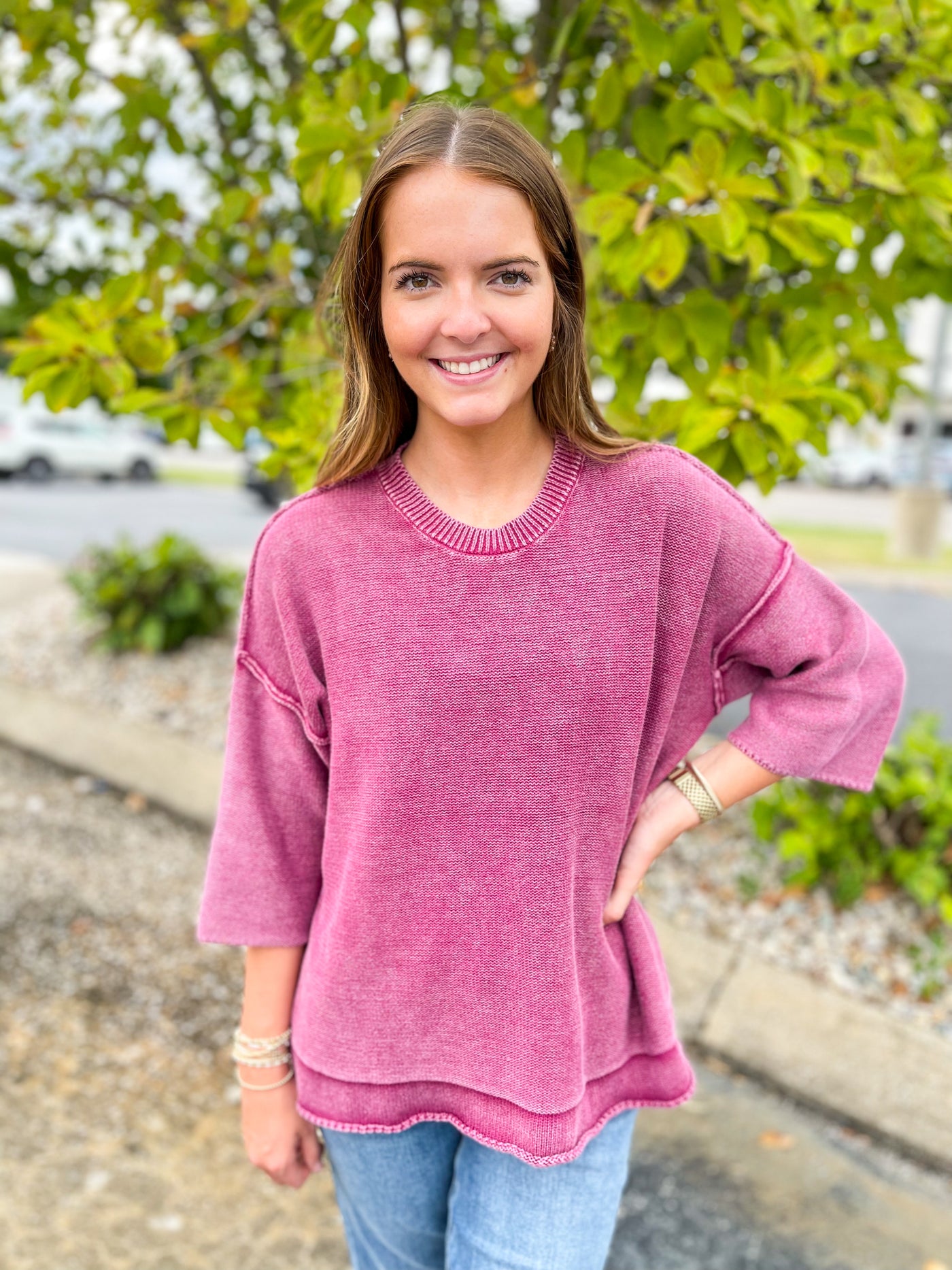 Boysenberry Half Sleeve Avery Sweater