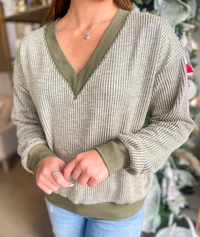 Veronica Olive V-Neck Top