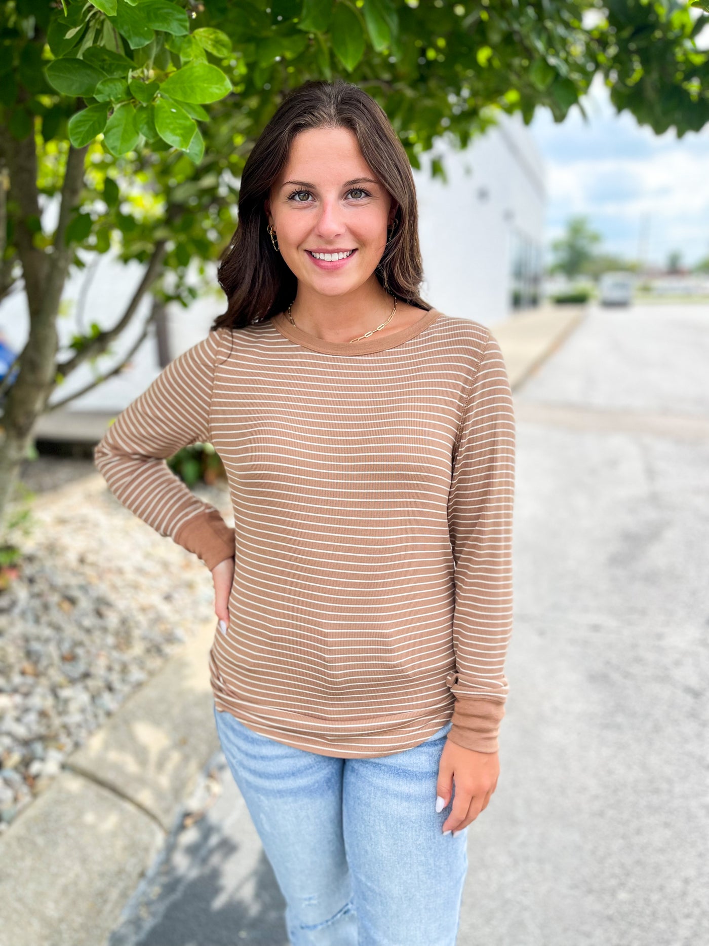 Toasted Coconut Stripe Stacy Top