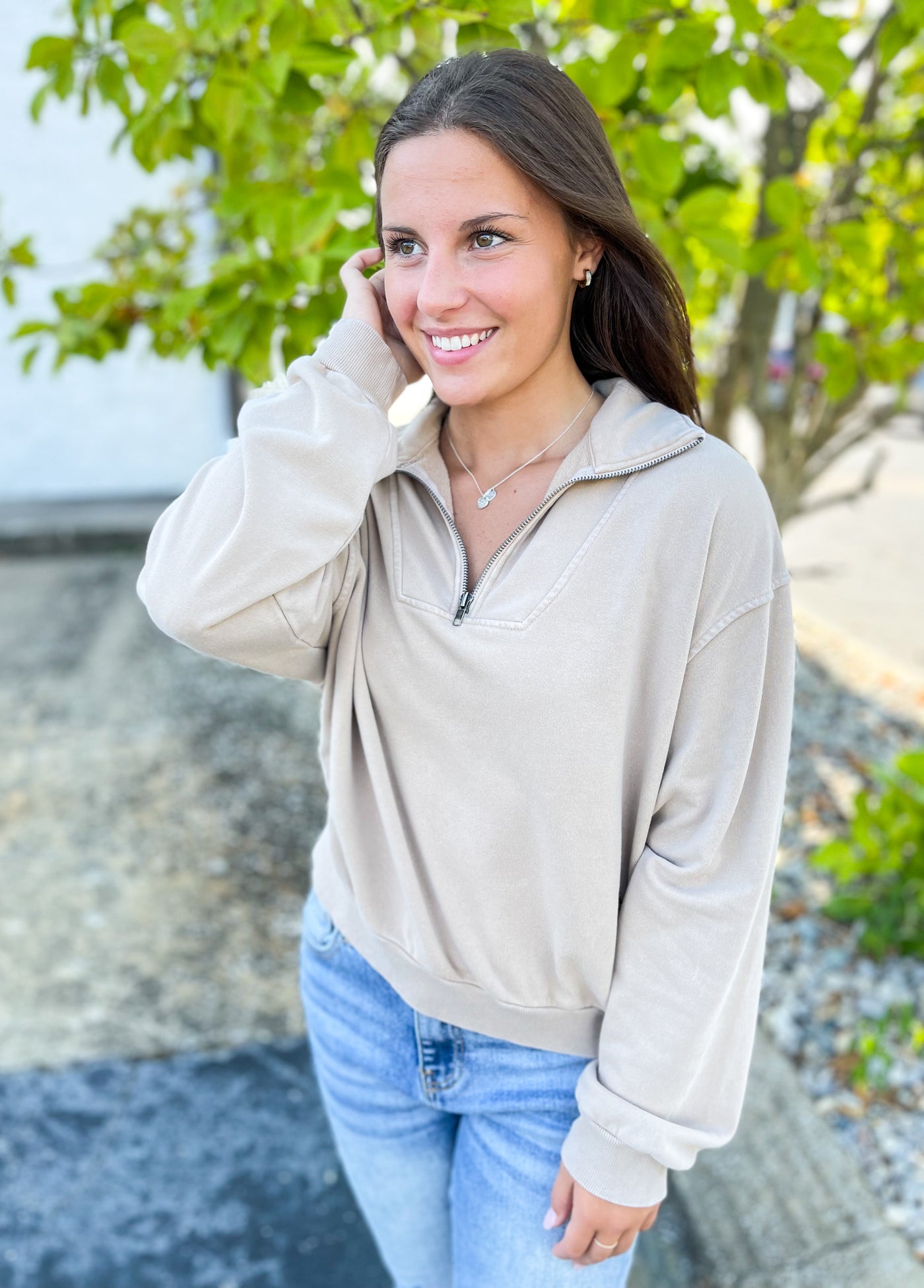 Taupe Portia Zip Up Pullover