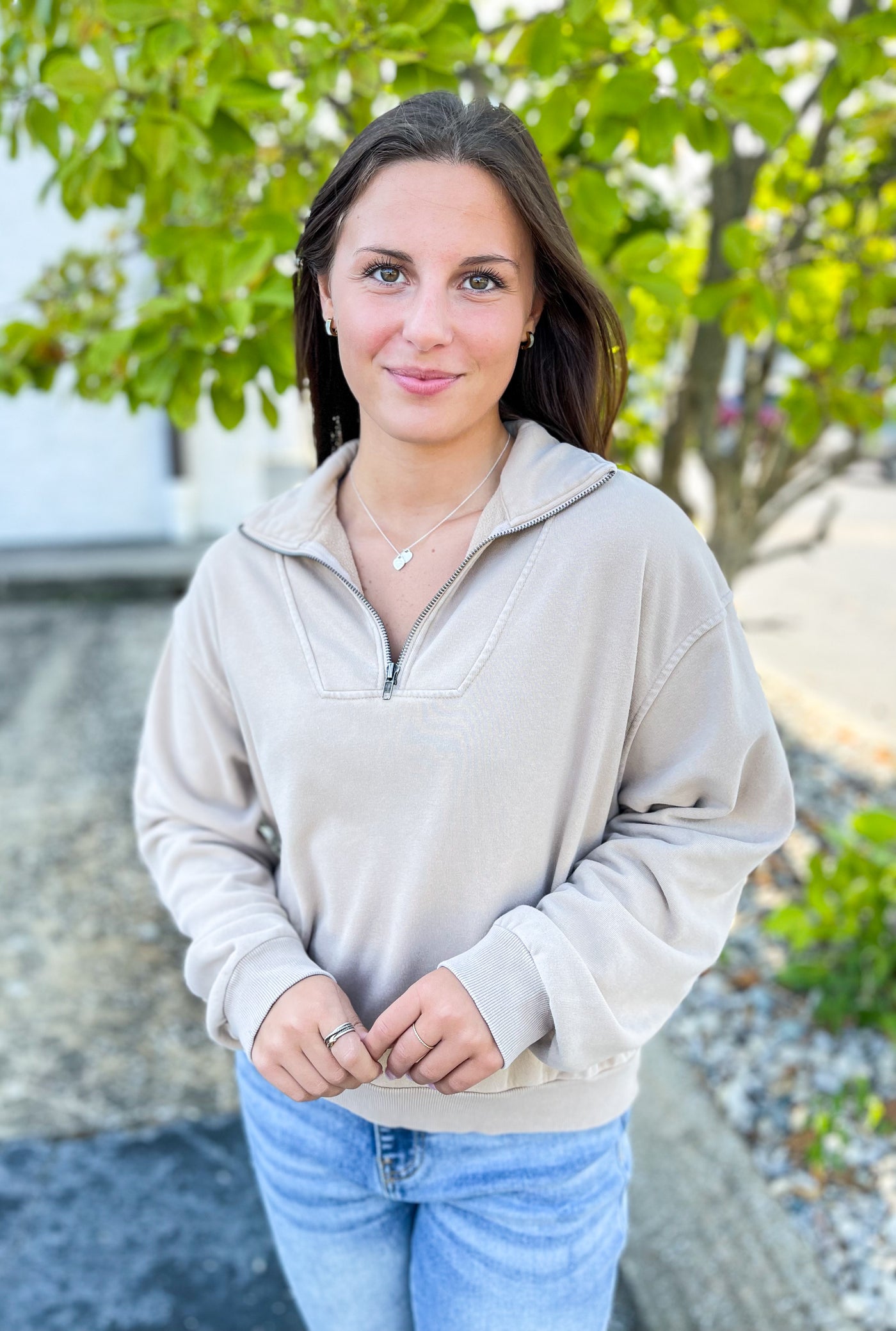 Taupe Portia Zip Up Pullover