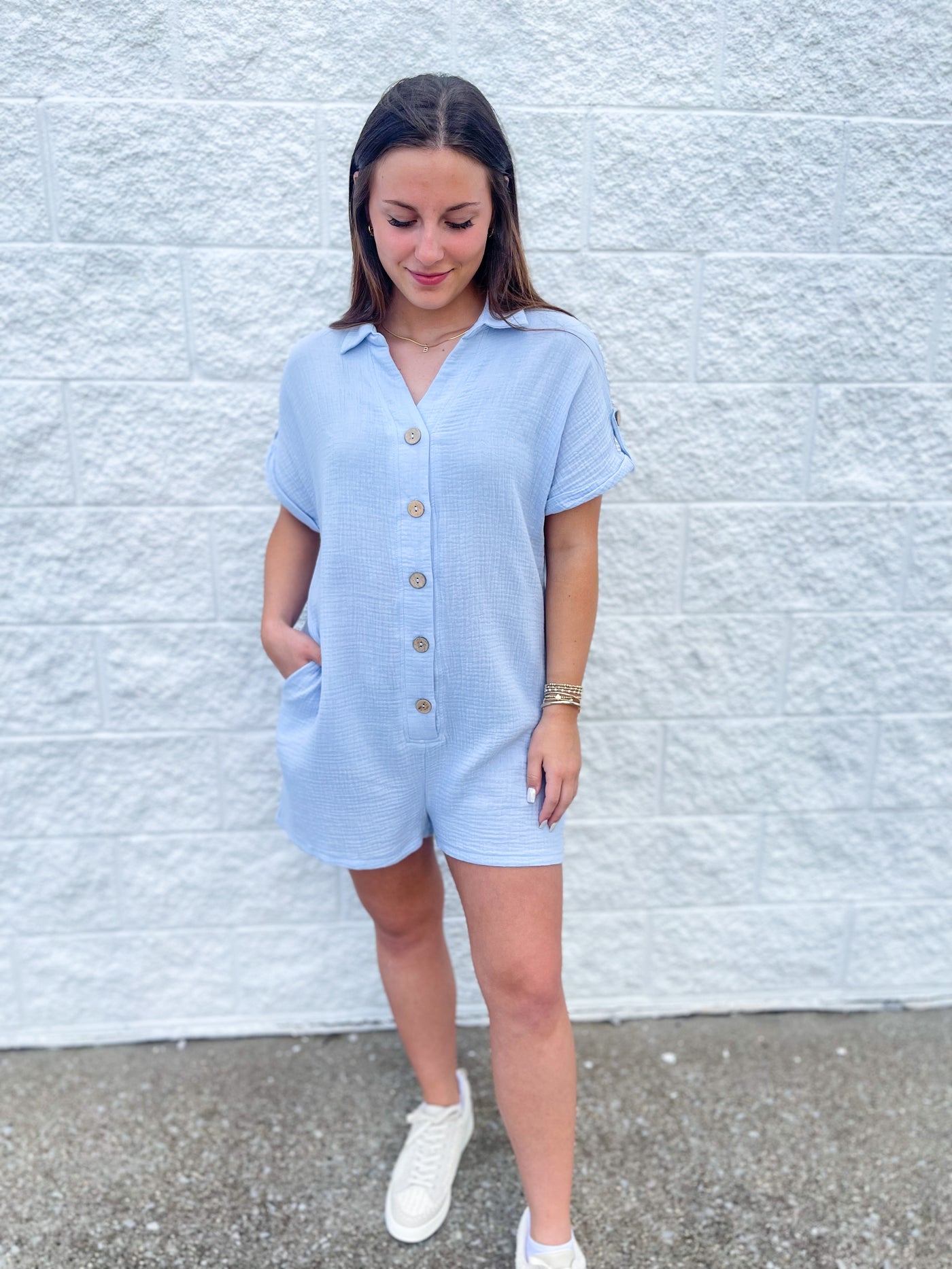 Sky Blue Gauze Ember Romper