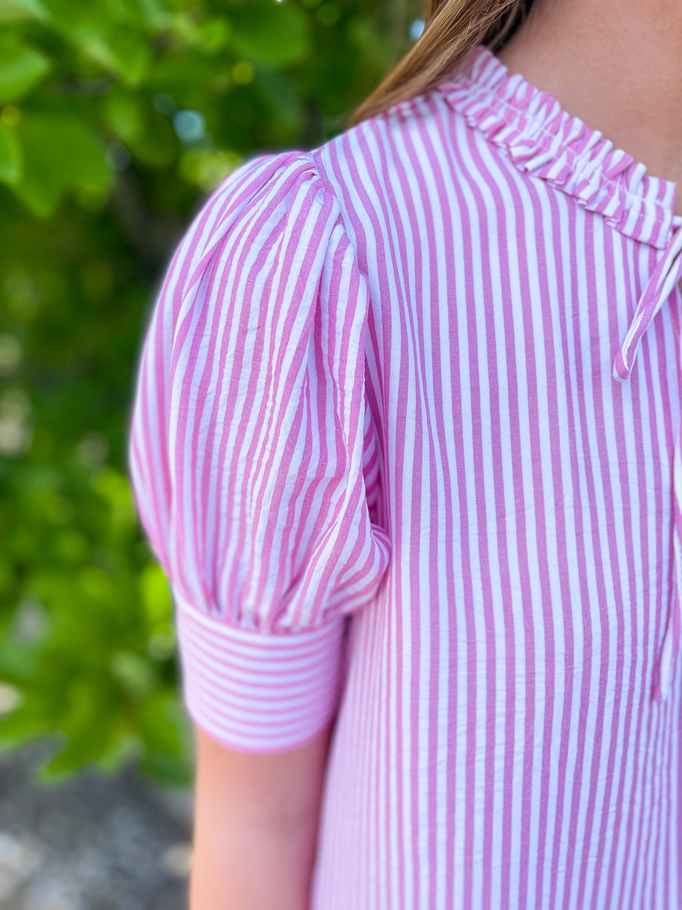 Janet Pink Striped Tie-Keyhole Short Sleeve Top