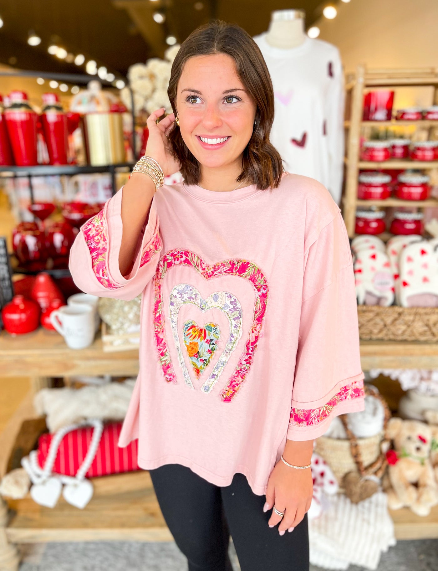 Blush 3/4 sleeve Heart Patch Front Top