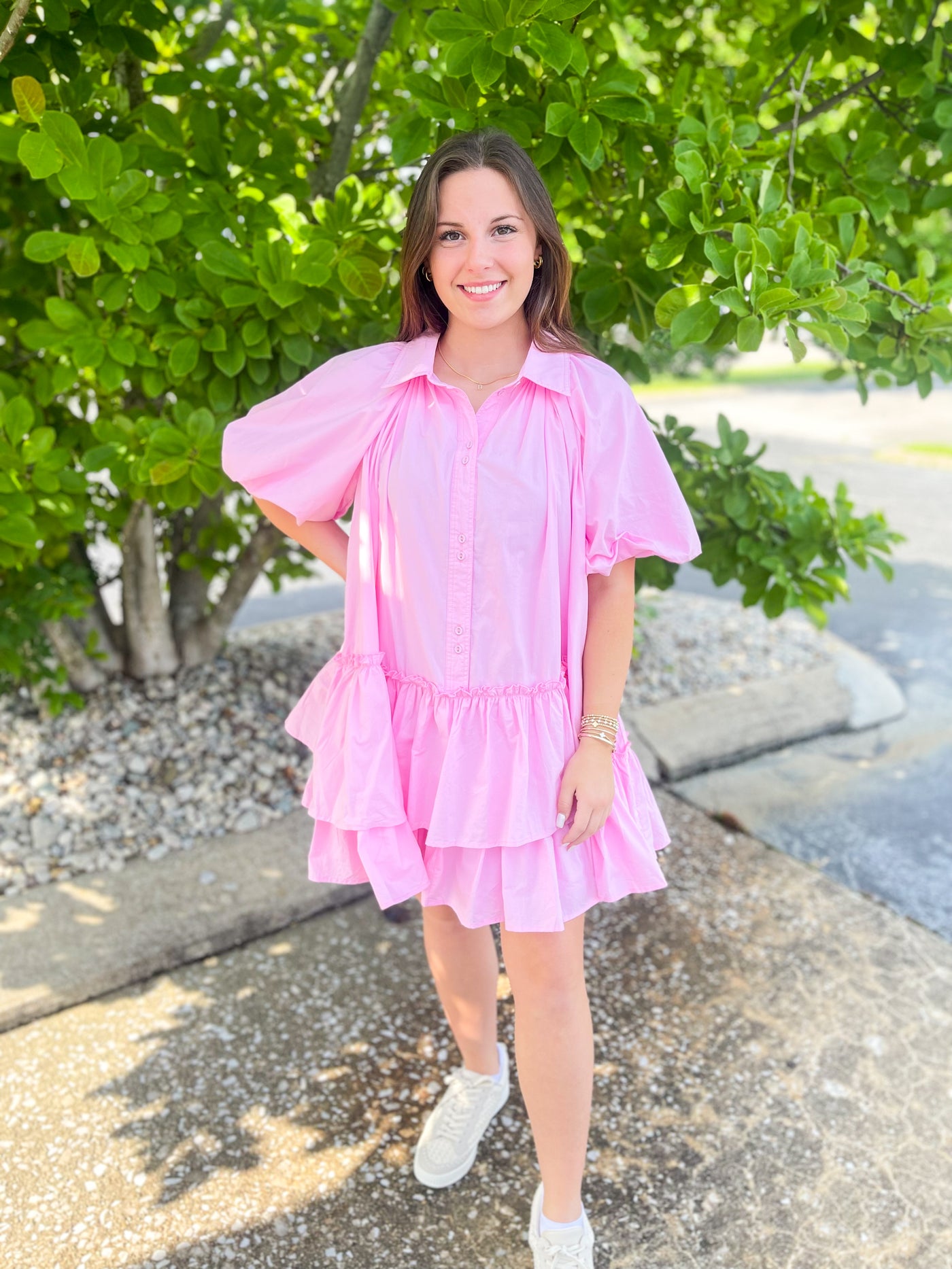 Cool Pink Natia Balloon Sleeve Dress