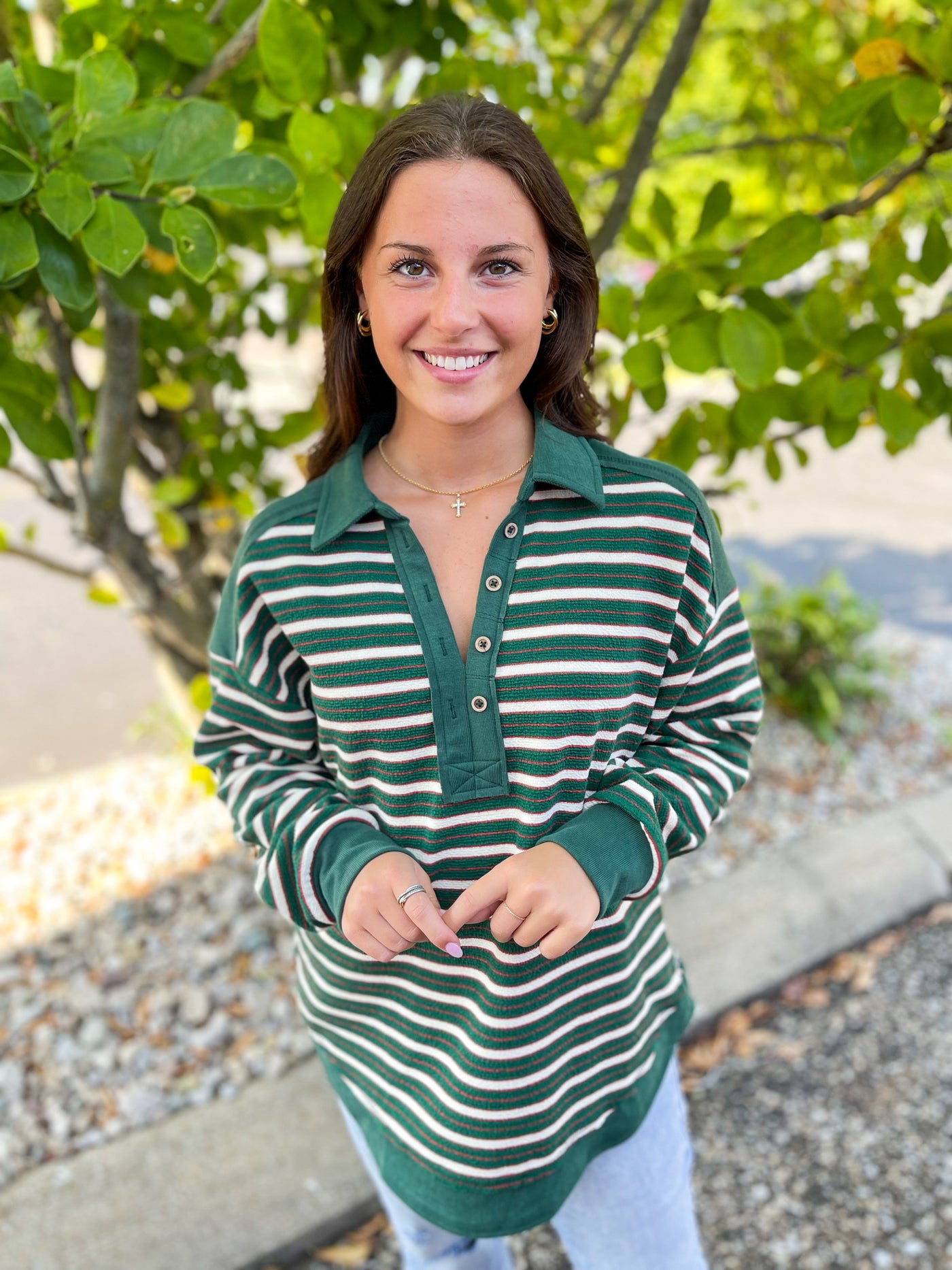 Forest Green Stripe Top