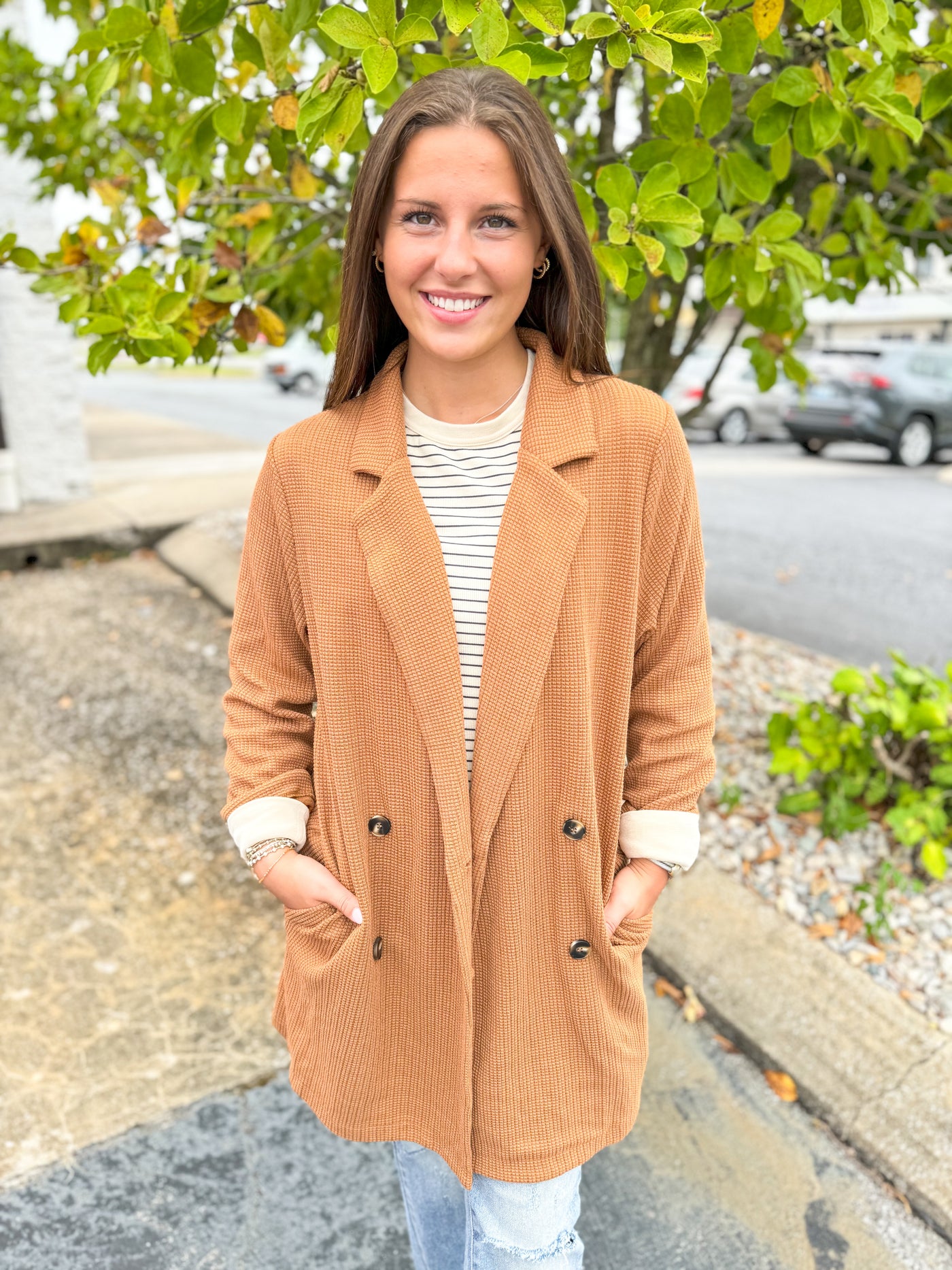 Camel Waffle Knit Cardigan