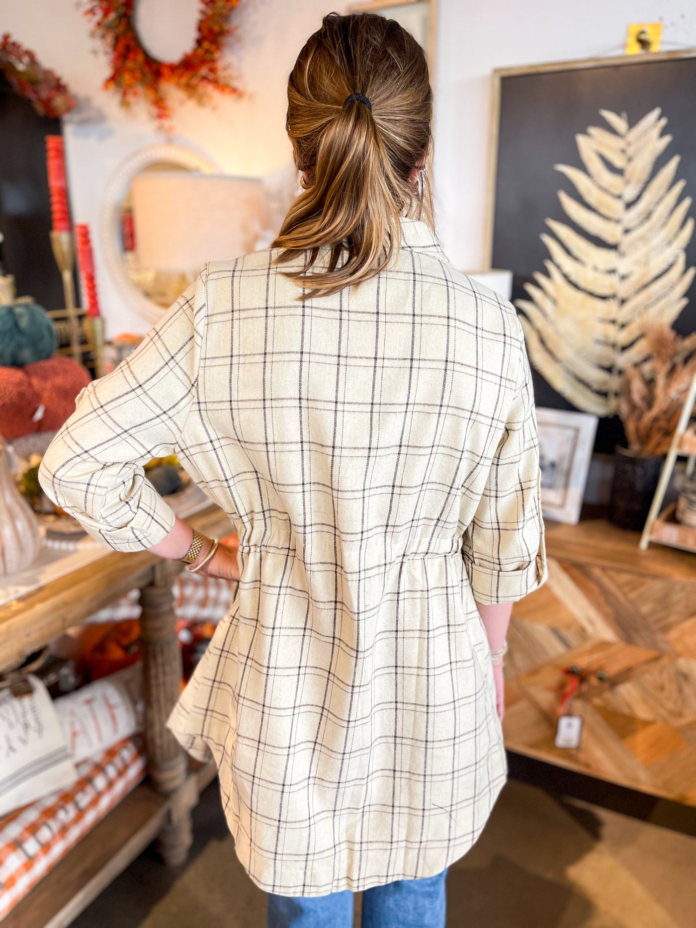 Plaid Folded Sleeve Anorak Jacket