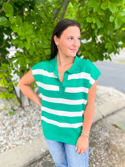 Bianca Green Striped Sweater Vest