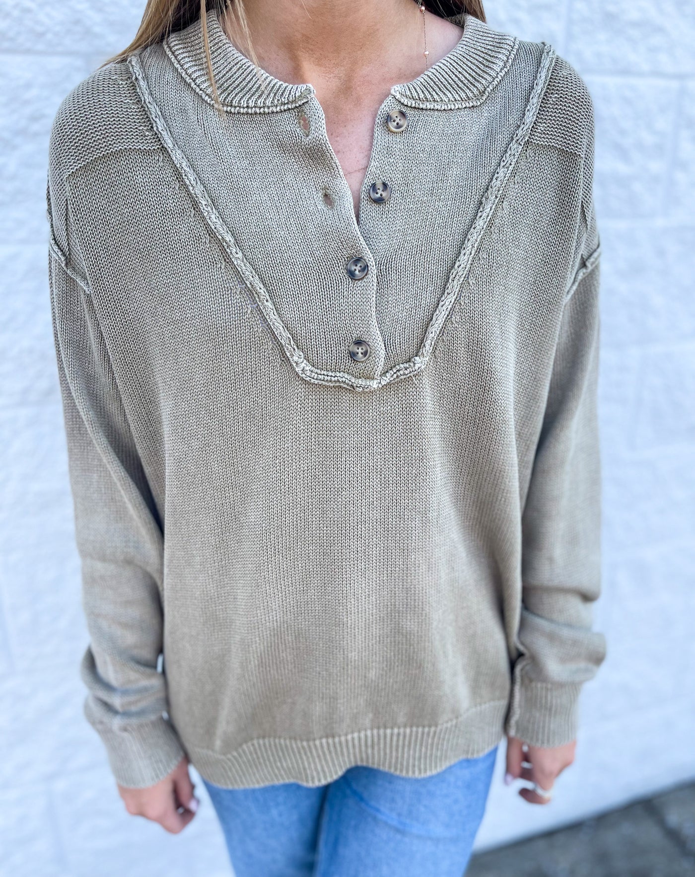 Easel Faded Olive Charlie Sweater