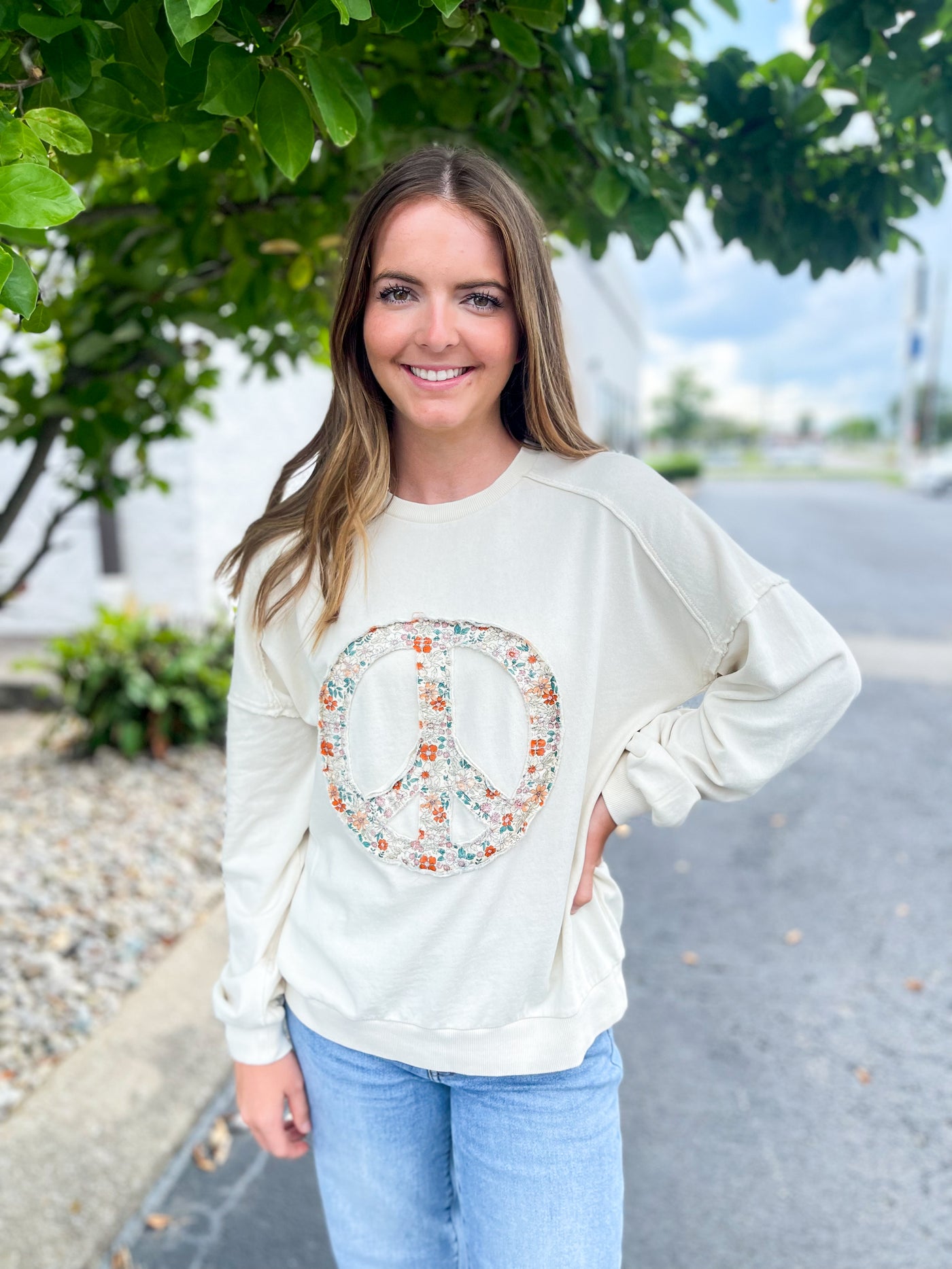 Ecru Easel Peace Sign Pullover