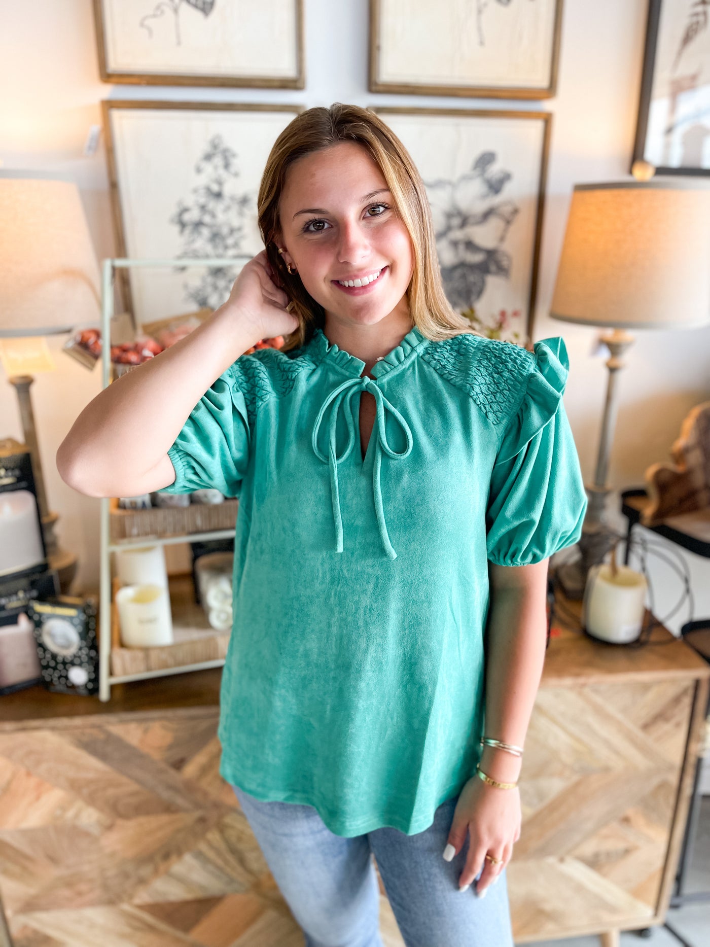 Jade Smocked Top