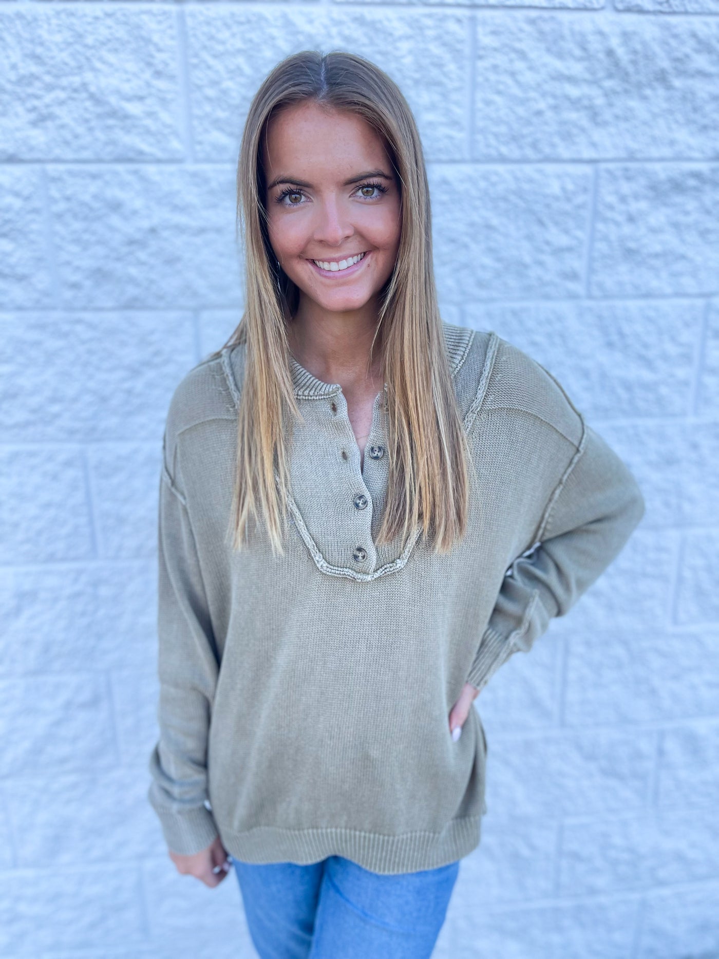 Easel Faded Olive Charlie Sweater