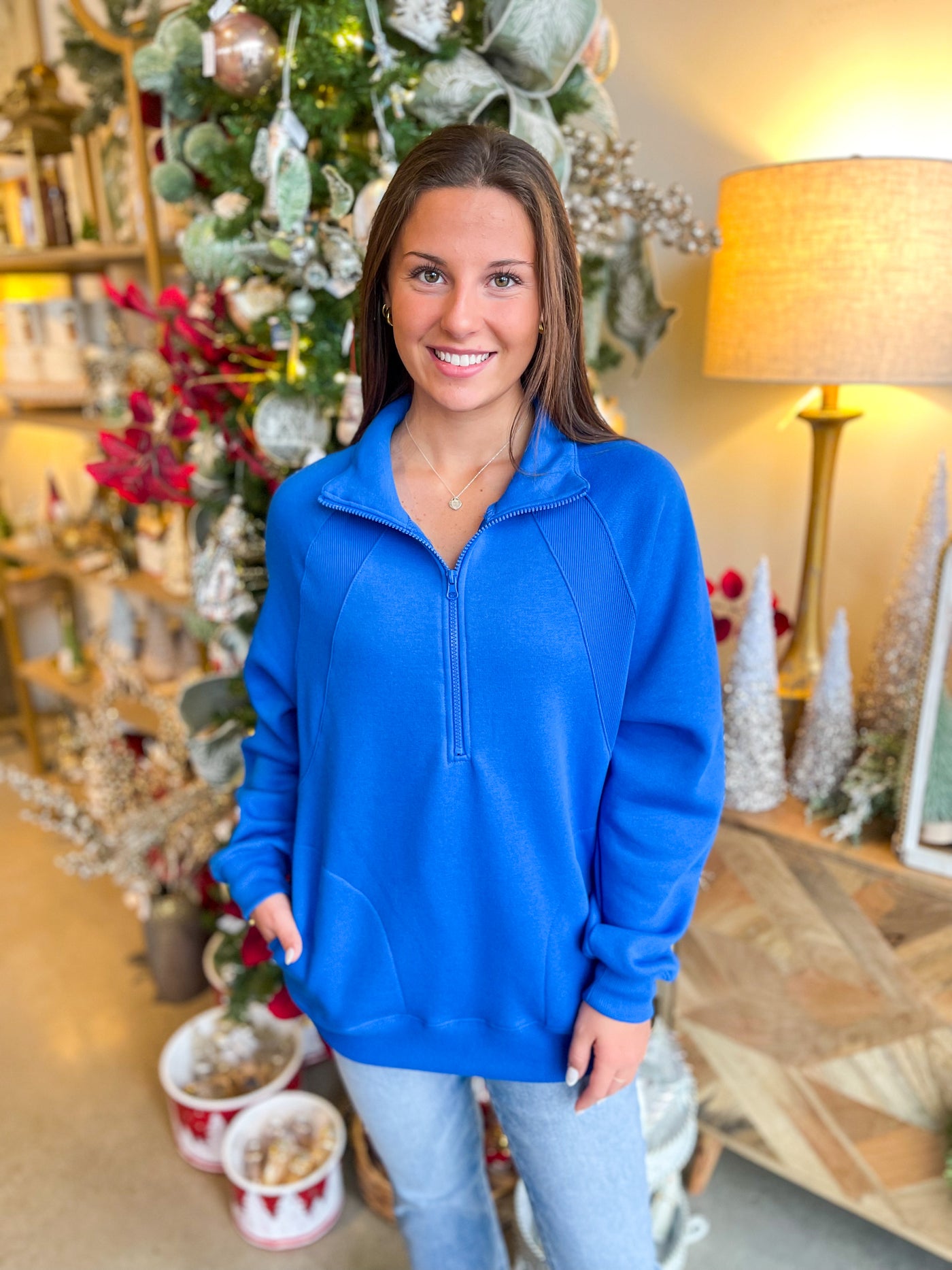 Royal Oversized Henley Sweatshirt