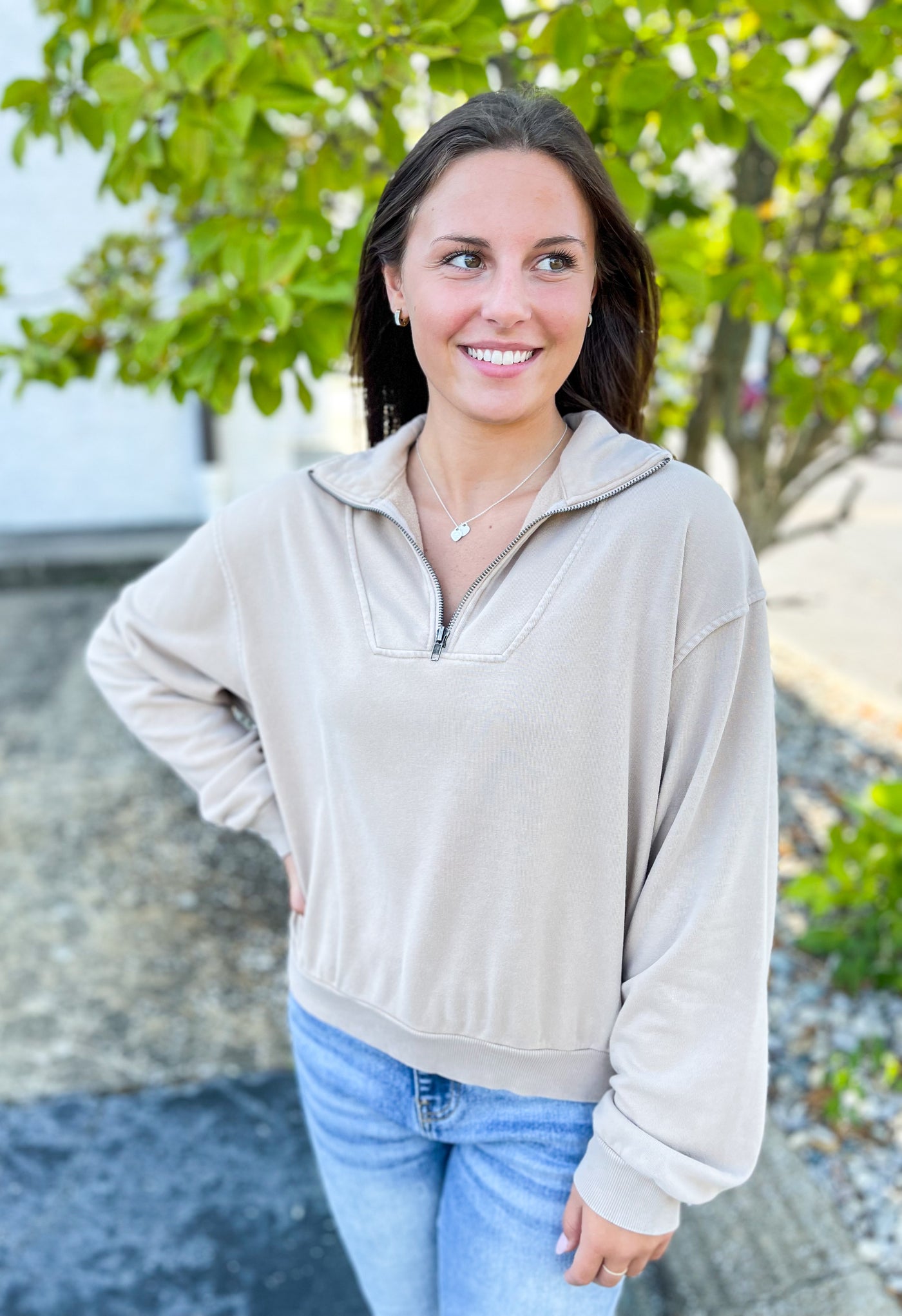 Taupe Portia Zip Up Pullover