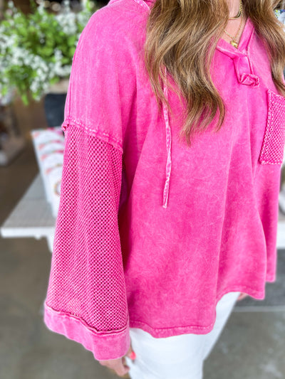 Pink Mineral Wash Mesh Sleeve Top