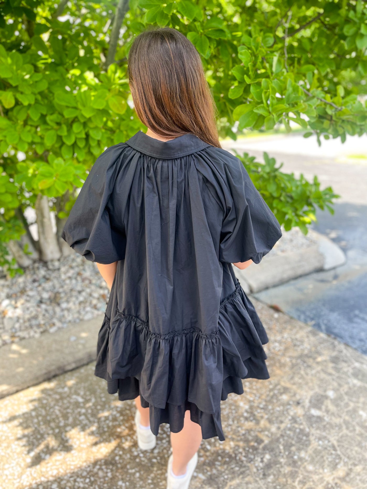 Black Natia Balloon Sleeve Dress