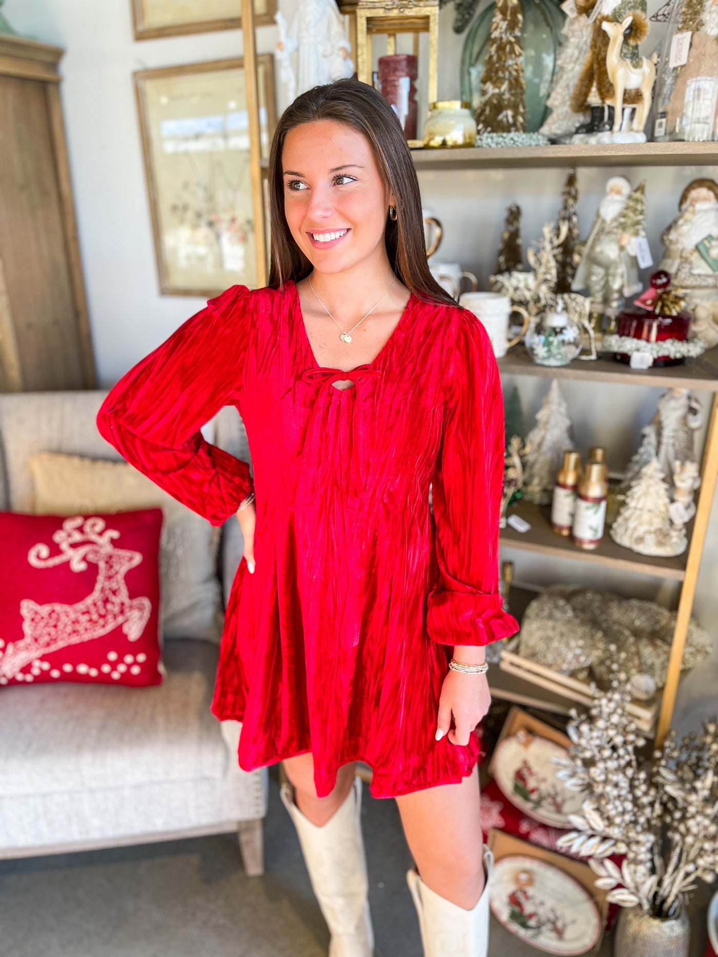 Serena Red Velvet Mini Flare Dress