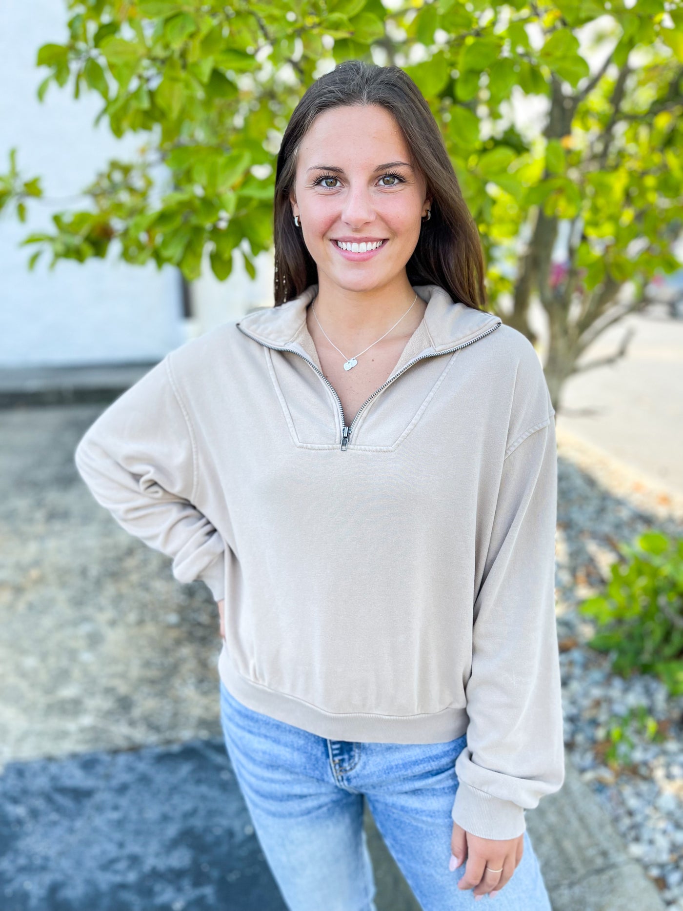 Taupe Portia Zip Up Pullover