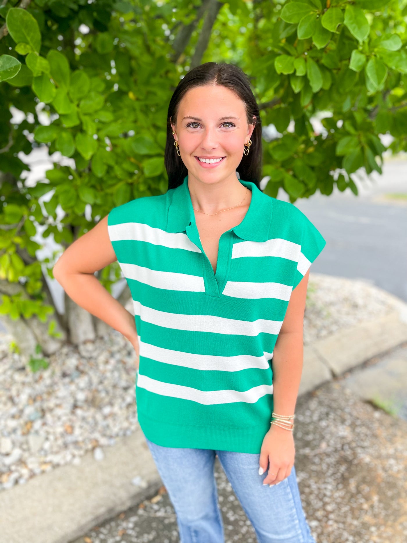 Bianca Green Striped Sweater Vest